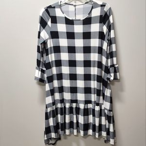 Simlu Black White Buffalo Print Drop Waist Dress